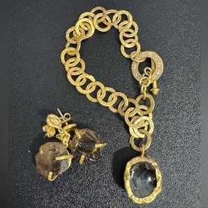 Gold Plated Bracelet & Earring Set with Sea Glass